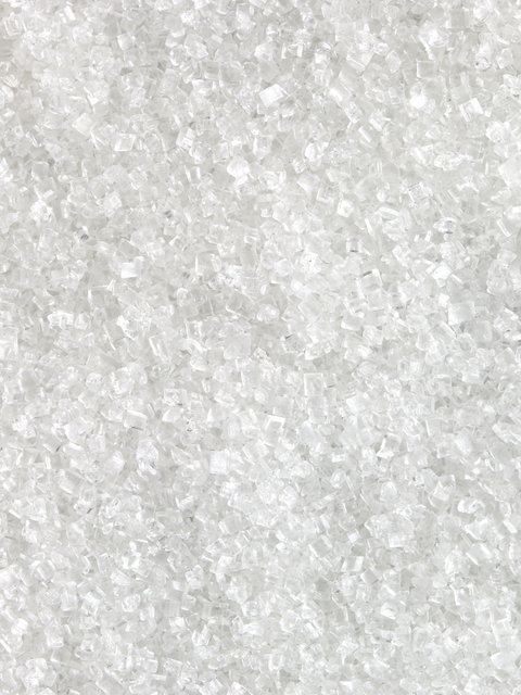 close-up of clear sugar crystals, granular texture, main ingredient focus, no packaging visible